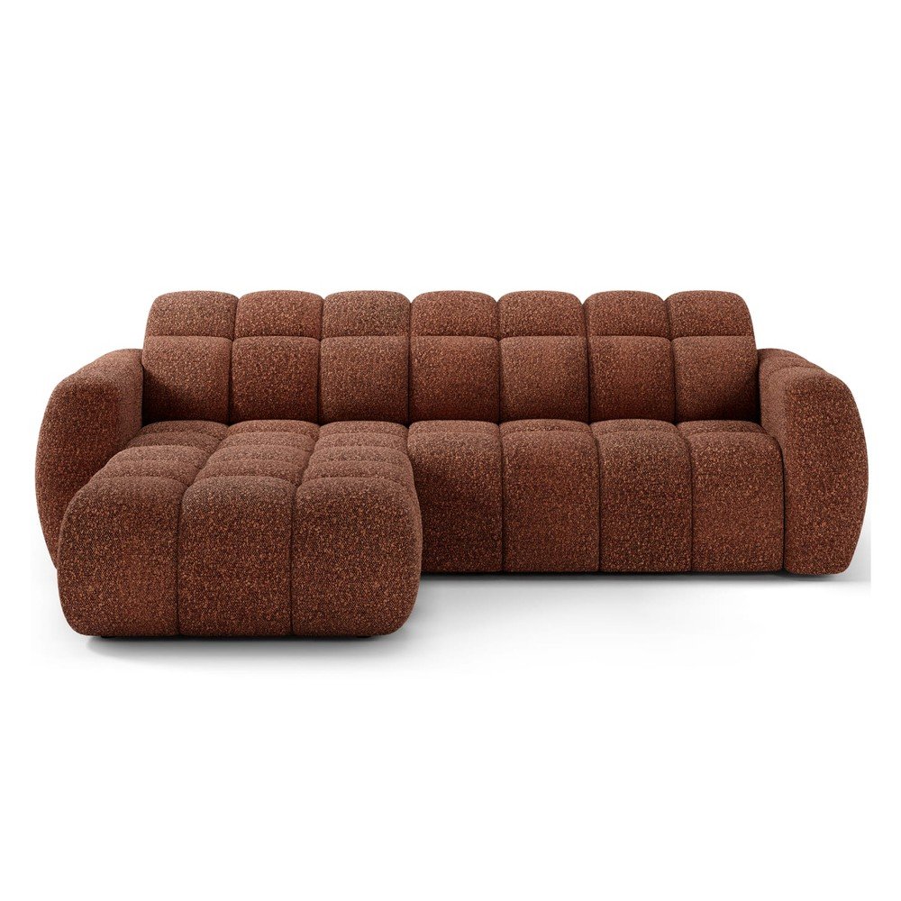 Colțar roșu cu tapițerie din țesătură bouclé (cu colț pe partea stângă/cu șezlong) Fanito – ELTAP