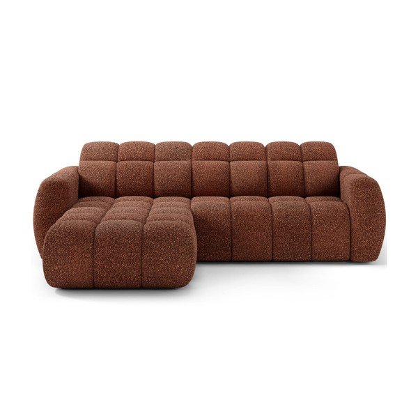 Colțar roșu cu tapițerie din țesătură bouclé (cu colț pe partea stângă/cu șezlong) Fanito – ELTAP