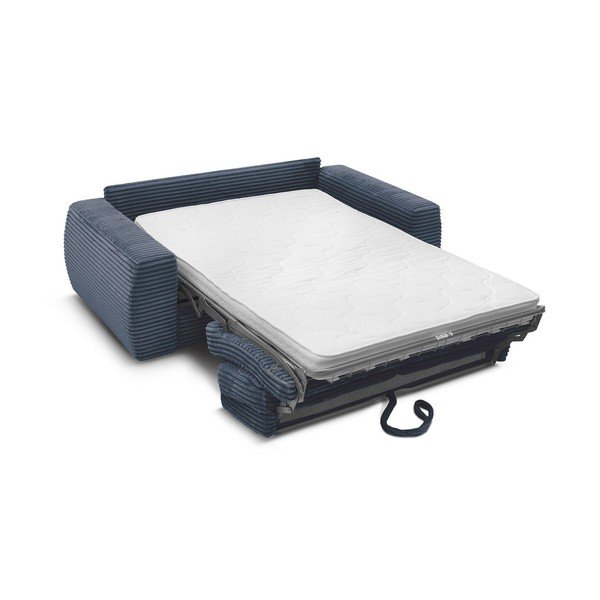 Canapea albastru-închis pentru dormitul zilnic/extensibilă cu tapițerie din catifea reiată  240 cm Hugo – Bobochic Paris-image-3