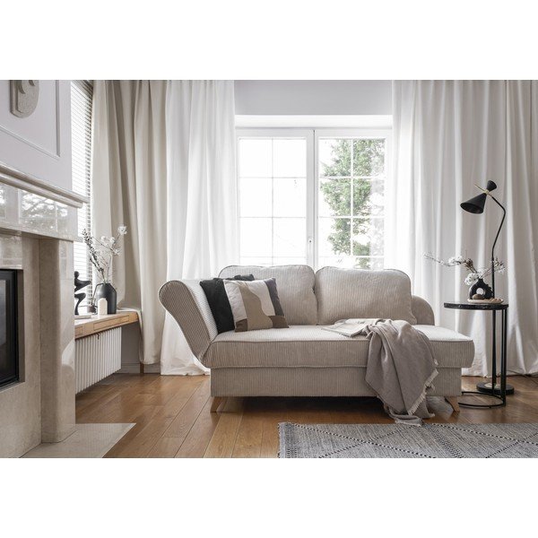 Șezlong bej cu tapițerie din catifea reiată  (cu colț pe partea stângă) Chic Charlotte – Miuform-image-2