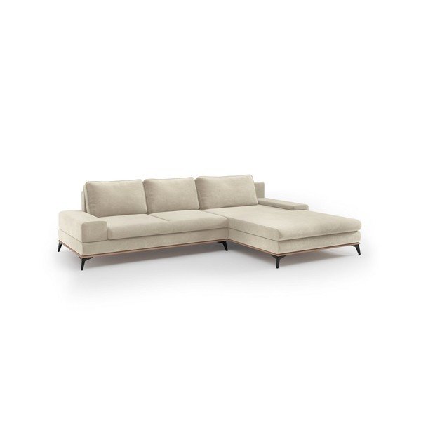 Colțar extensibil cu tapițerie de catifea și șezlong pe partea dreaptă Windsor & Co Sofas Astre, bej-image-2
