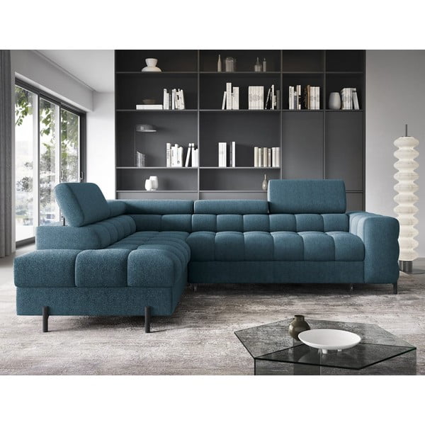 Colțar albastru extensibil/cu spațiu de depozitare cu tapițerie din țesătură bouclé (cu colț pe partea stângă/în formă de ”L”) Ferucce – ELTAP-image-1