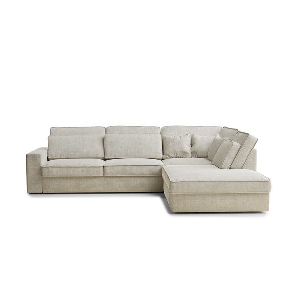 Colțar grej cu tapițerie din chenille (cu colț pe partea dreaptă/în formă de ”L”) Kirou – Maison de Rêve