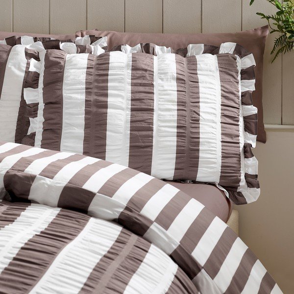Lenjerie de pat maro închis pentru pat dublu 200x200 cm Seersucker Frill Stripe – Catherine Lansfield-image-2