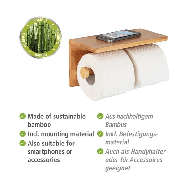 Suport pentru hârtie igienică de montat pe perete din bambus Duo Bambusa – Wenko-image-4