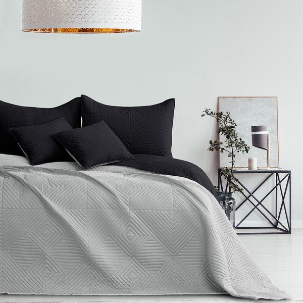 Cuvertură neagră/gri deschis matlasată din microfibră 240x260 cm Softa – Restilo-image-3