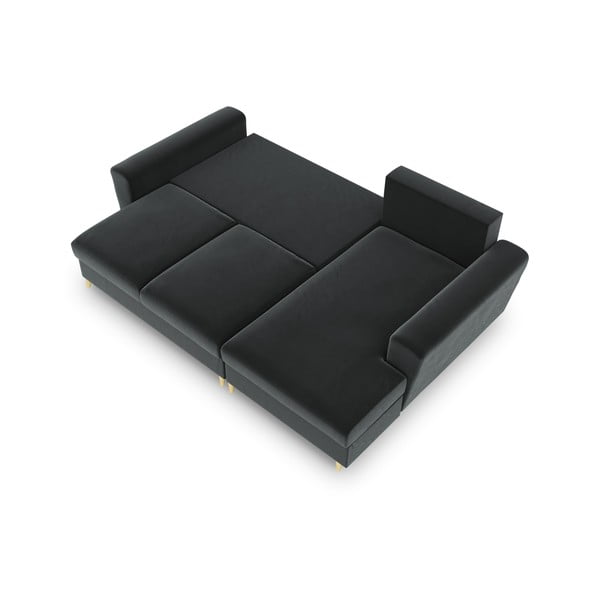 Colțar gri închis extensibil, cu spațiu de depozitare cu tapițerie din catifea (cu colț pe partea dreaptă, cu șezlong) Kyoto – Cosmopolitan Design-image-2