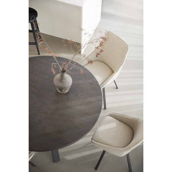 Masă de dining maro închis rotundă extensibilă cu aspect de lemn de stejar ø 135 cm Maddock – Rowico-image-4