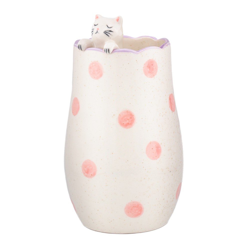 Vază albă din dolomită (înălțime 18 cm) Peeking Cat – Sass &amp; Belle