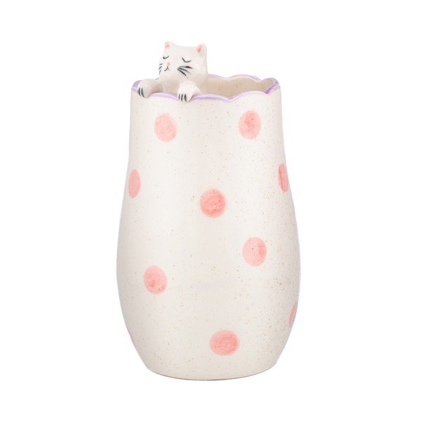 Vază albă din dolomită (înălțime 18 cm) Peeking Cat – Sass & Belle