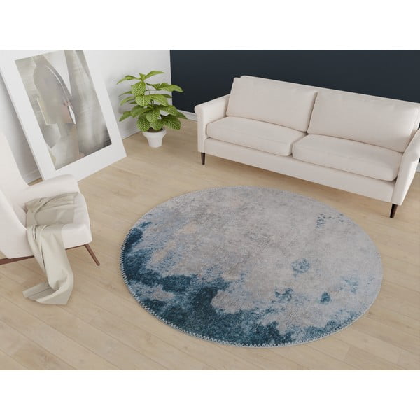 Covor albastru/gri lavabil rotund ø 120 cm – Vitaus-image-1