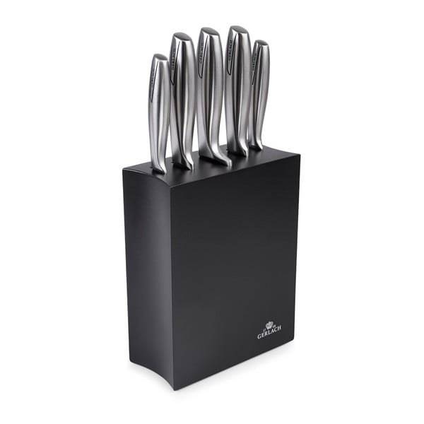 Set 5 cuțite de bucătărie cu suport negru Gerlach