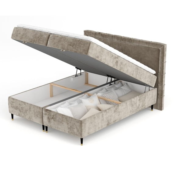 Pat boxspring bej cu spațiu de depozitare 160x200 cm Voyage – Maison de Rêve-image-2