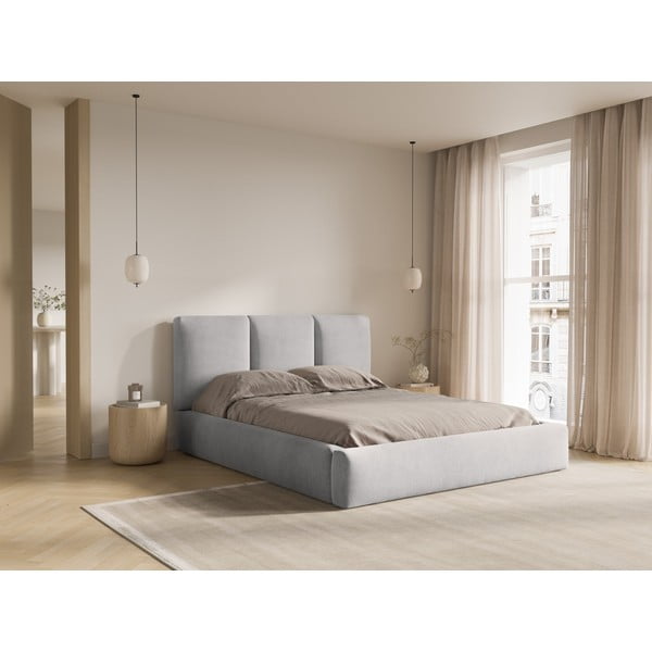 Pat matrimonial gri deschis tapițat cu spațiu de depozitare și somieră 160x200 cm Brody – Mazzini Beds-image-2
