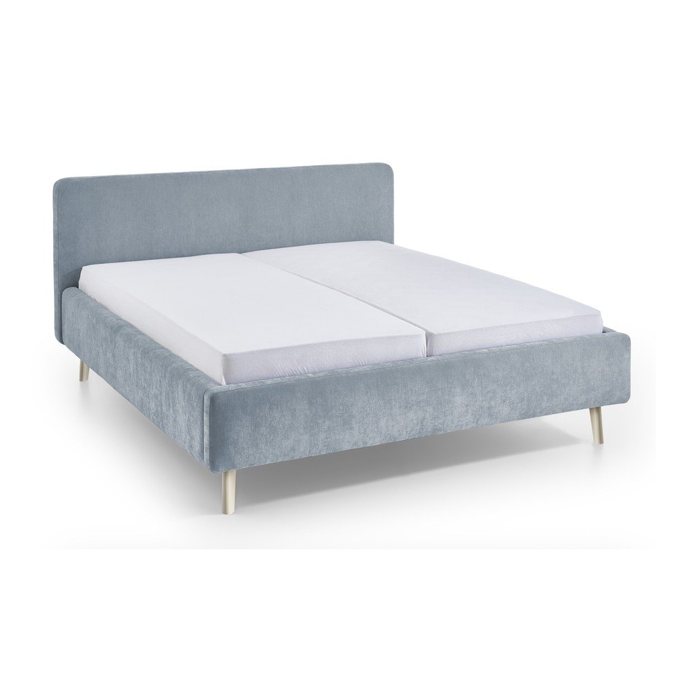 Pat matrimonial albastru deschis tapitat fara somiera 180x200 cm Mattis – Meise Möbel