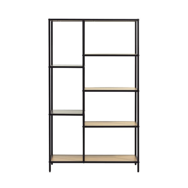 Bibliotecă neagră/în culoare naturală cu aspect de lemn de stejar 80x146x35 cm Altino – Unique Furniture
