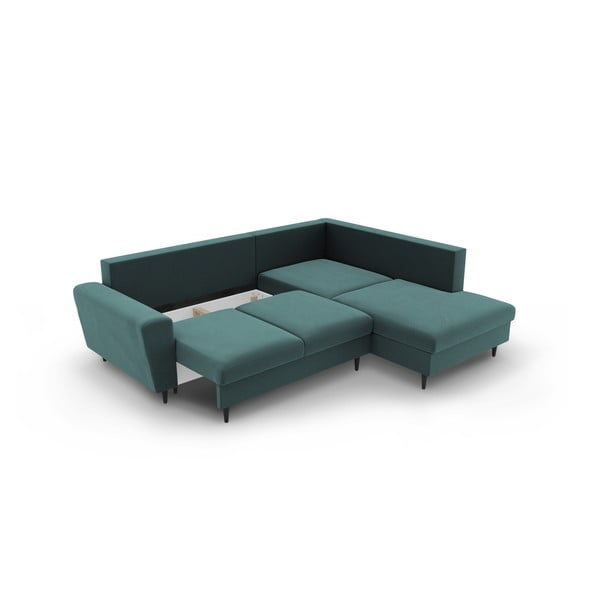 Colțar petrol extensibil, cu spațiu de depozitare cu tapițerie din catifea (cu colț pe partea dreaptă-în formă de ”L”) Kyoto – Cosmopolitan Design-image-3