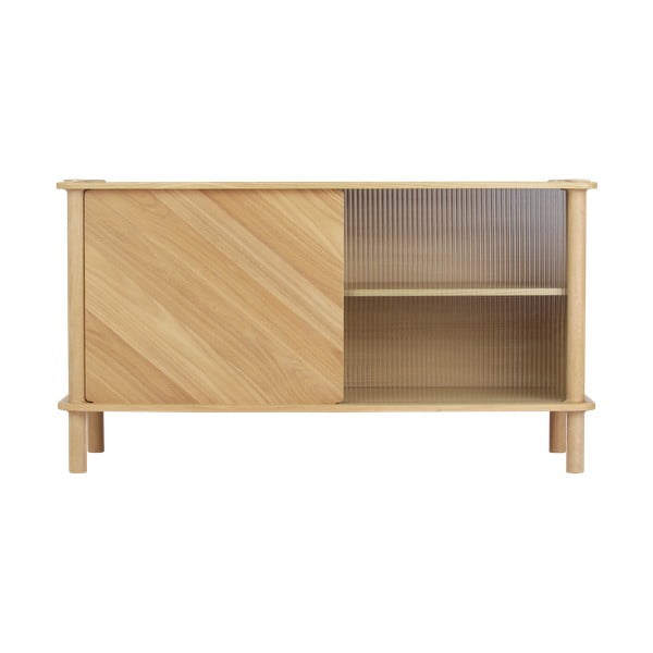 Vitrină în culoare naturală din lemn de stejar cu ușă glisantă 135x73,5x48 cm Italic – UMAGE-image-2