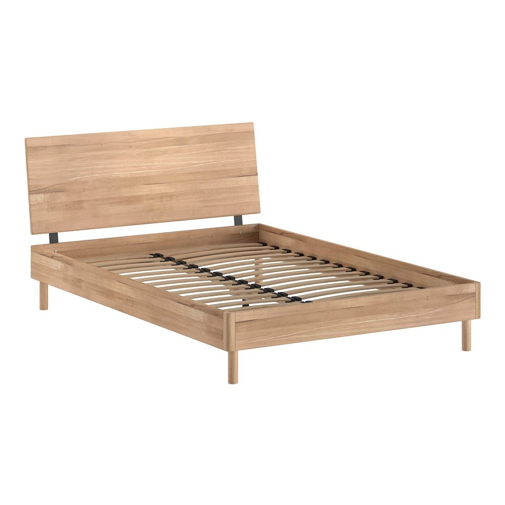 Pat matrimonial în culoare naturală din lemn de stejar cu somieră 140x200 cm Forrest – Vipack