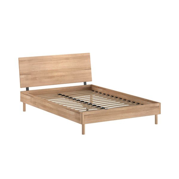 Pat matrimonial în culoare naturală din lemn de stejar cu somieră 140x200 cm Forrest – Vipack