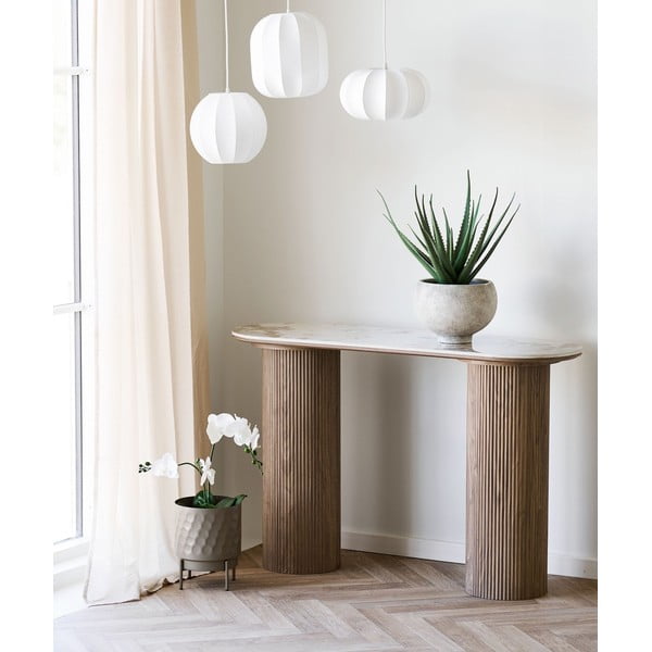 Masă consolă bej/în culoare naturală cu blat cu aspect de marmură 40x120 cm Athens – House Nordic-image-1