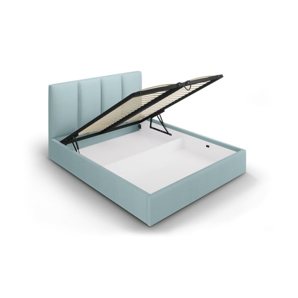 Pat matrimonial 160x200 cm albastru deschis tapițat cu spațiu de depozitare cu somieră Juniper – Mazzini Beds-image-3