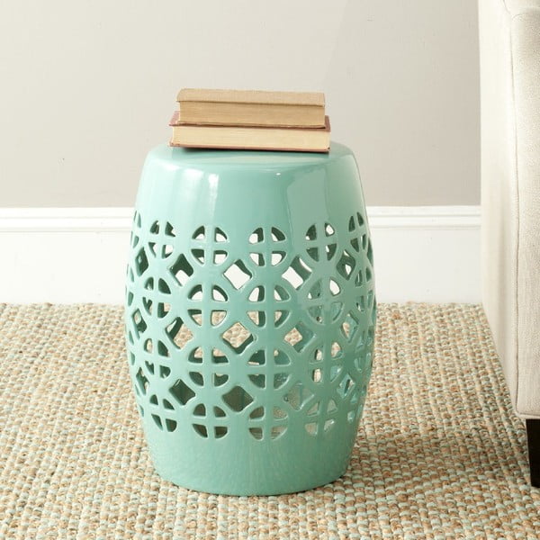 Măsuță din ceramică adecvată pentru exterior Safavieh Ravello, ø 33 cm, albastru turcoaz-image-1