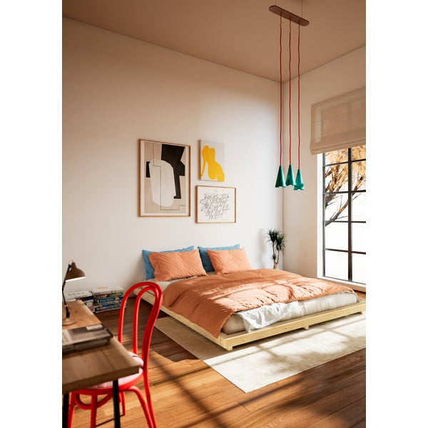Pat matrimonial în culoare naturală din lemn masiv de pin cu somieră 140x200 cm Dock – Karup Design-image-1