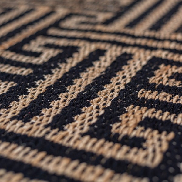Covor negru-în culoare naturală țesut manual din amestec de iută 120x170 cm Meander Jute – Flair Rugs-image-1