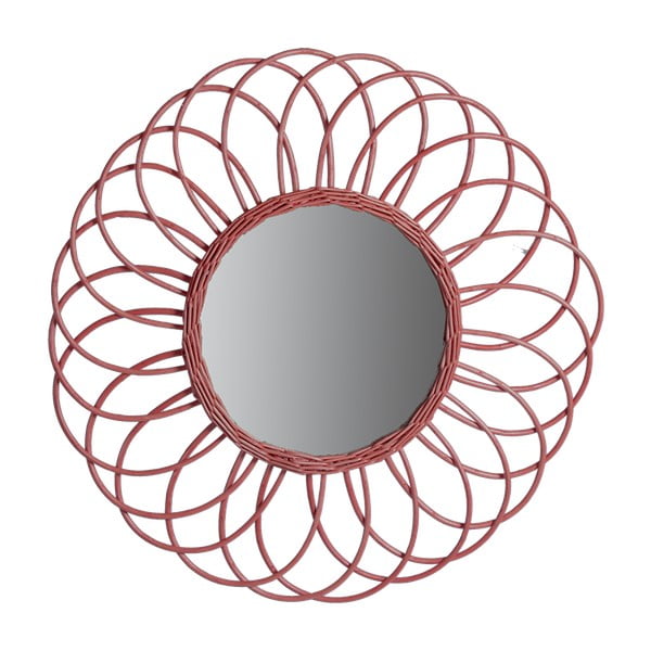 Oglindă din ratan și metal Red Cartel Sunflower, Ø 70 cm, roșu