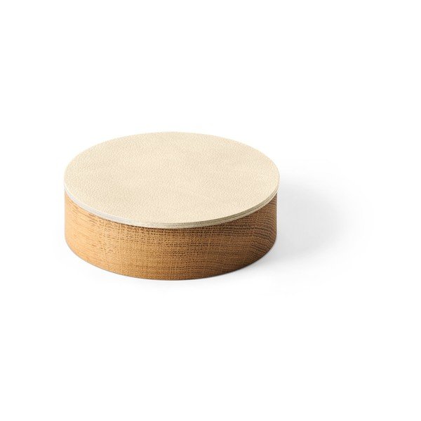 Cutie de depozitare crem-în culoare naturală din lemn și din piele ecologică cu capac, decorativă ø 11x3,5 cm Circle Nupo – LIND DNA