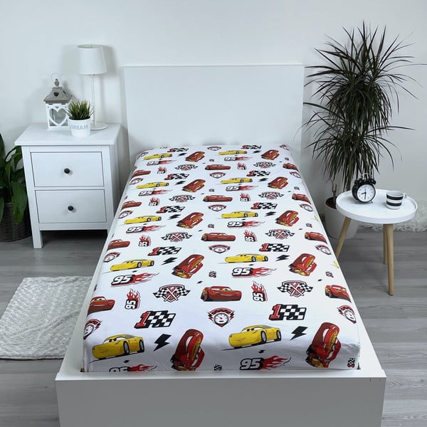 Cearceaf pentru copii din bumbac cu elastic 90x200 cm Cars "McQueen" – Jerry Fabrics-image-1