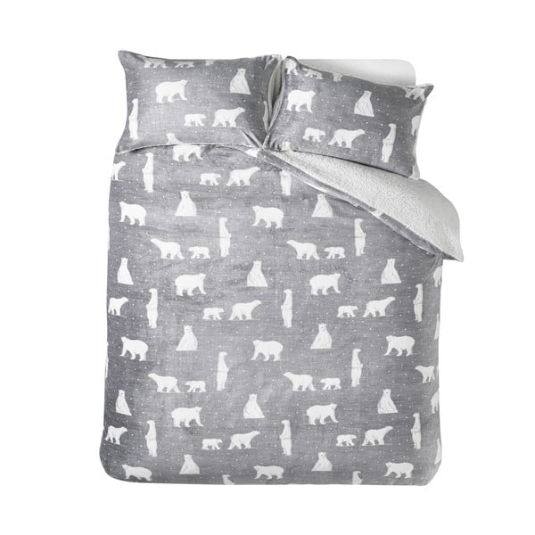 Lenjerie de pat gri din sherpa pentru pat dublu 200x200 cm Cosy Polar Bear – Catherine Lansfield