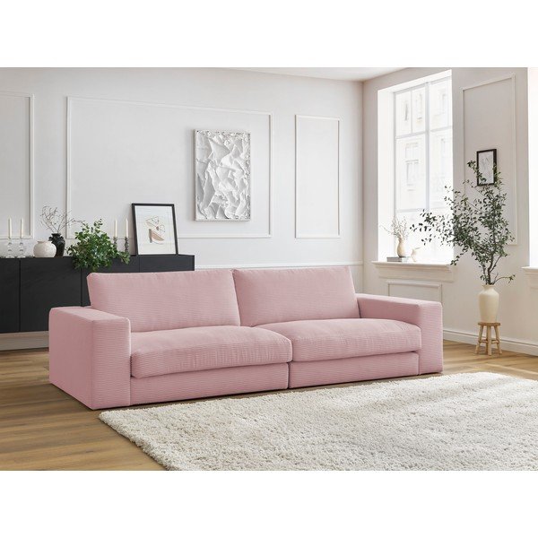 Canapea roz cu tapițerie din catifea reiată  274 cm Leonard – Bobochic Paris-image-1