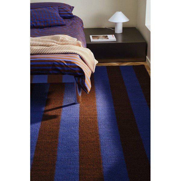 Covor tip traversă albastru/maro țesut manual din amestesc de lână 80x200 cm Sissel – Jotex-image-1