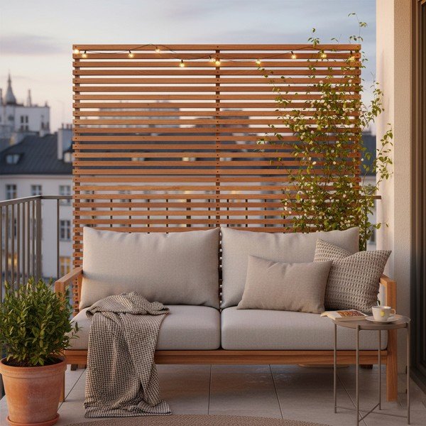 Paravan pentru balcon în culoare naturală din lemn/metal 153x185 cm - Hartman-image-1