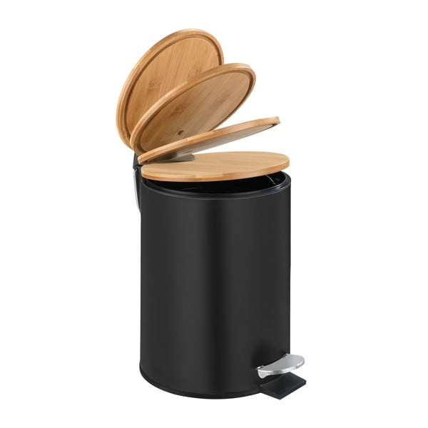 Coș de gunoi cu capac din bambus Wenko Tortona, 3 l, negru-image-3