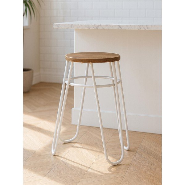 Scaun tip taburet gri/în culoare naturală din lemn de ulm District – Premier Housewares-image-1