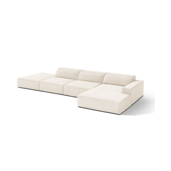 Colțar modular crem cu tapițerie din catifea (cu colț pe partea dreaptă/cu șezlong) Jodie – Micadoni -image-2