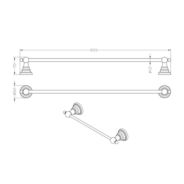 Suport din alamă pentru prosoape Sapho Diamond, lățime 60 cm-image-2