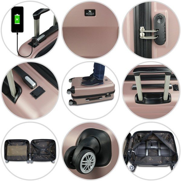 Valiză cu roți/troler cabină, cu port USB My Valice COLORS LASSO, auriu-image-4