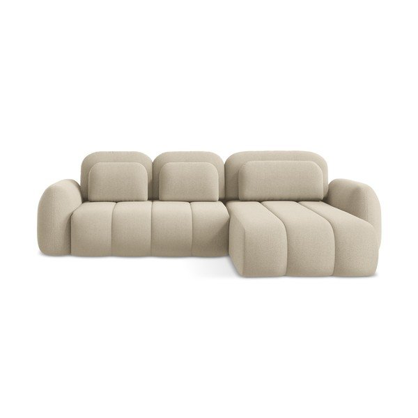 Colțar maro deschis extensibil/cu spațiu de depozitare cu tapițerie din țesătură bouclé (cu colț pe partea dreaptă/cu șezlong) Pele – Makamii