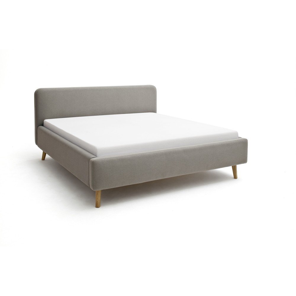 Pat matrimonial taupe tapițat cu spațiu de depozitare cu somieră 180x200 cm Mattis – Meise Möbel