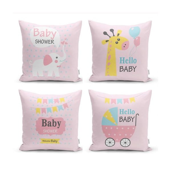 Set 4 fețe de pernă decorative Minimalist Cushion Covers Baby Girl, 45 x 45 cm