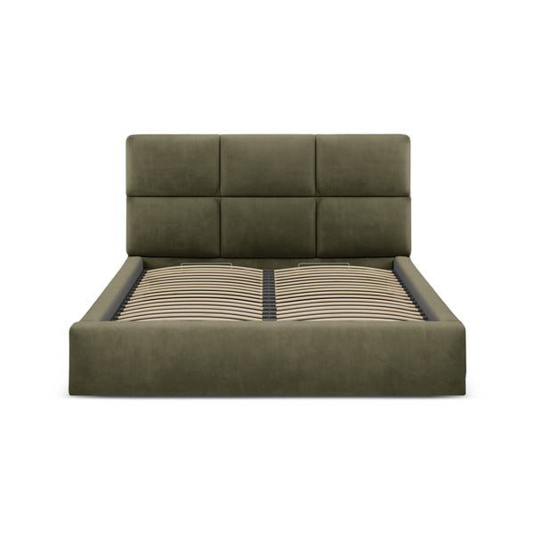 Pat matrimonial verde tapițat cu spațiu de depozitare cu somieră 140x200 cm Libera – Windsor & Co Sofas-image-3