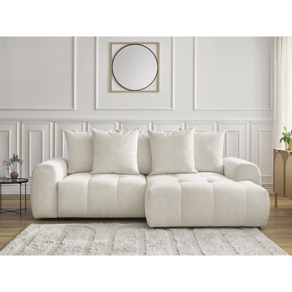 Colțar alb extensibil/cu spațiu de depozitare cu tapițerie din chenille (cu colț pe partea dreaptă/cu șezlong) Roxelane – Bobochic Paris-image-1