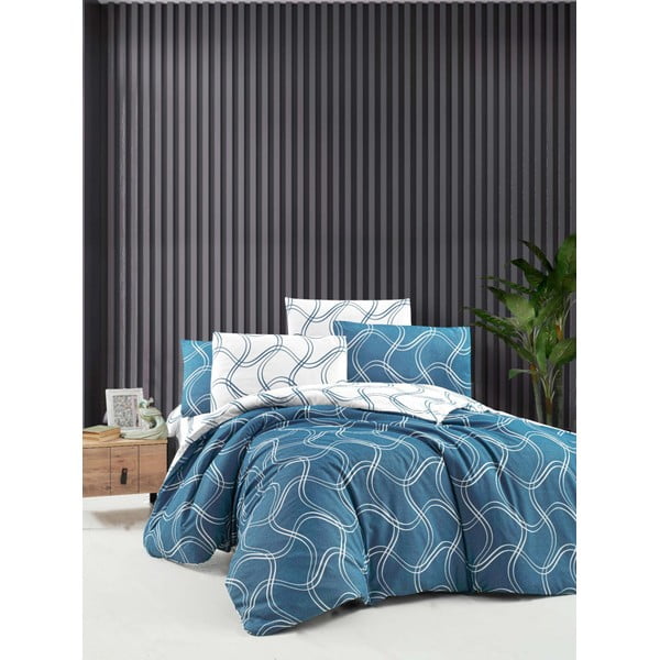 Lenjerie de pat albastră pentru pat dublu-extins și cearceaf 200x220 cm Blue Design – Mila Home