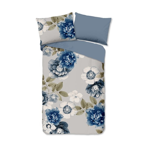 Lenjerie de pat albastră/gri din flanelă pentru pat de o persoană 140x200 cm Gabin – Good Morning