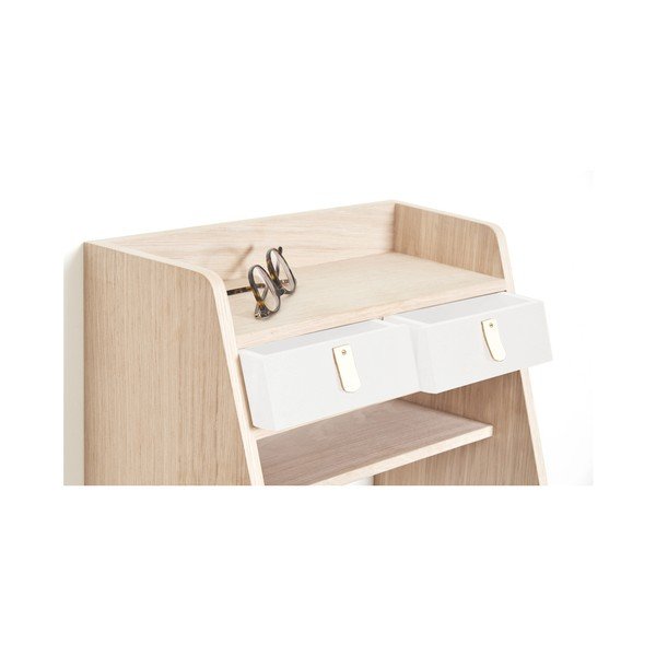 Raft de perete în decor de lemn de stejar cu 2 sertare HARTÔ Suzon, alb-image-3