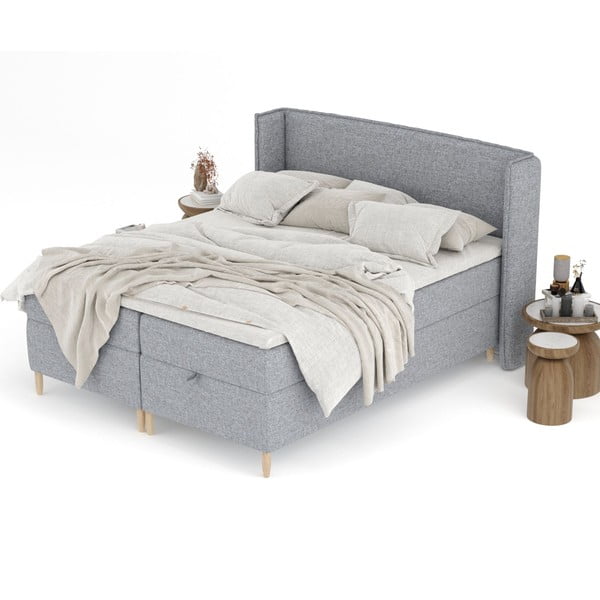 Pat boxspring gri cu spațiu de depozitare 200x200 cm Monpelli – Maison de Rêve-image-4